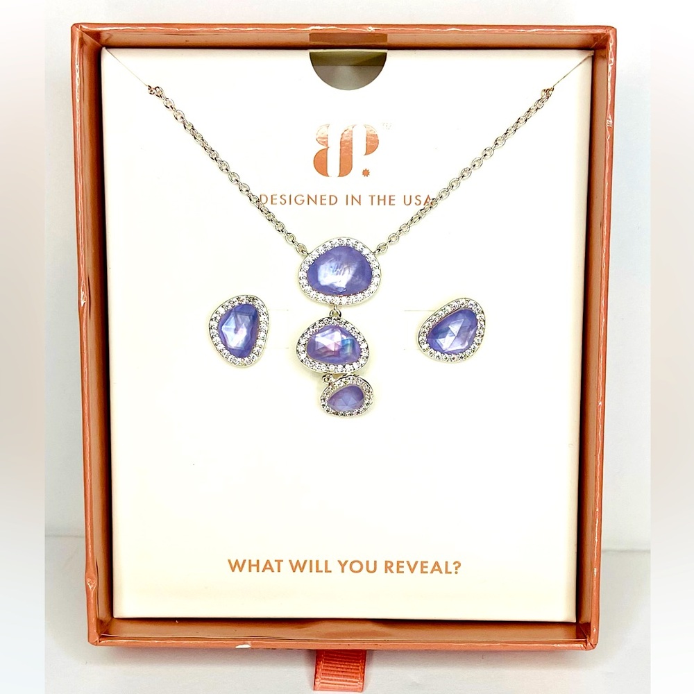 NECKLACE EARRINGS SET MOTHER OF PEARL - Picture 1 of 3